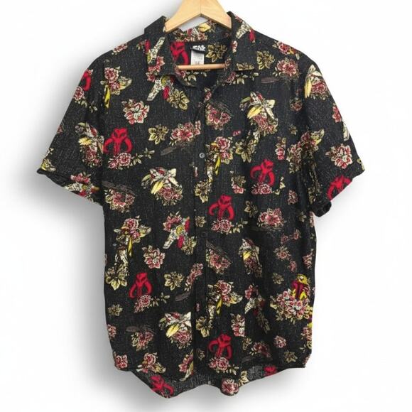 Star Wars Mens M Mandalorian Boba Fett Tropical Resortwear Geek Hawaiian Shirt - Picture 1 of 9